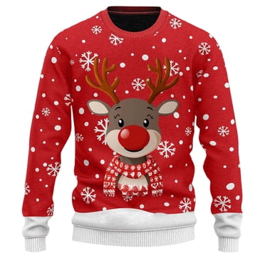 LUOGENLI Chandail Sans Manches pour Homme Vert de Noël à Imprimé Renne Tricot Col Roulé Chandail à Capuchon Douillet et Stylé Chandail des Fêtes Chandails et Pulls pour Homme 3TG Rouge Taille g