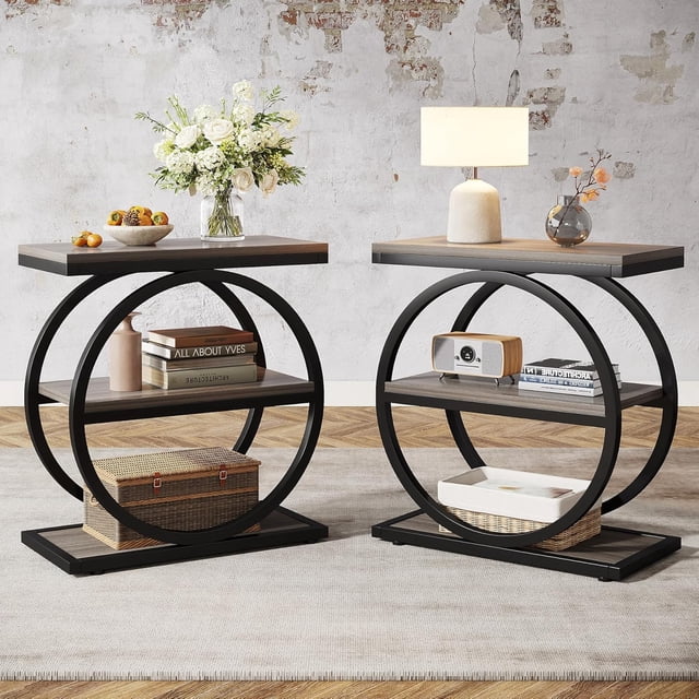 Tribesigns Ensemble de 2 Tables d'Extrémité, Table d'Appoint de Sofa en Bois, Gris