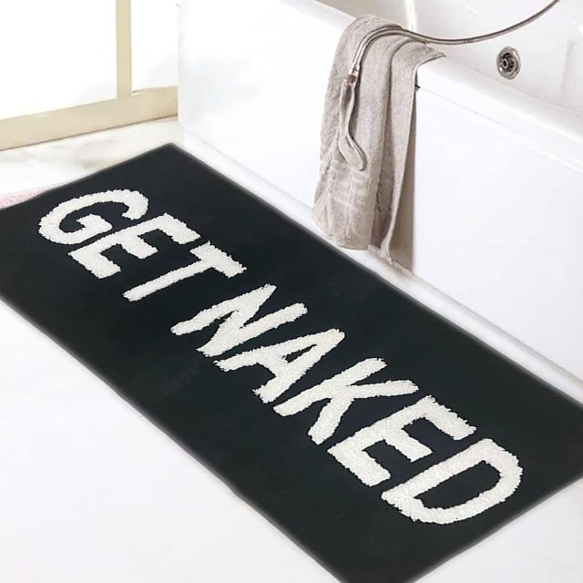 Zeeinx Get Naked Runner Cute Bathroom Rugs Long Get Naked Rug Funny Bathroom Decor for Apartment Black Bath mat for Tub and Shower,Machine Washable,18\u201dx47\u201d Black & White
