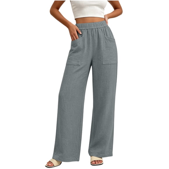 JYnXIANTI Women's Pants Casual Summer High Waist Pants with Pockets Ladies Basic Classic Trousers Beach Vacation Clothes