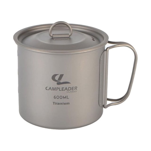 MesaSe Pot de Camping 600 ml Grande Capacité Pot en Titane Portable Tasse d'Eau Polyvalente pour l'Extérieur avec Couvercle Sac en Filet pour Camping Randonnée Activités de Plein Air