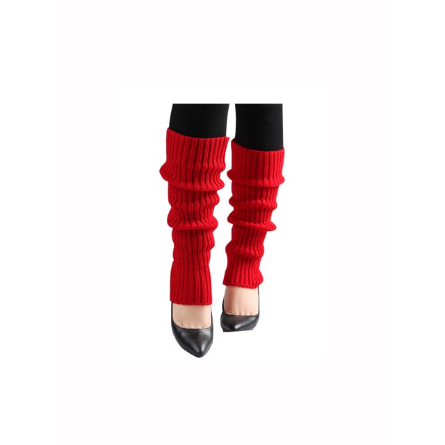 INSPIRE CHIC Women's Ruffled Cuff Over Knee Length Ribbed Knitted Leg Warmers Red
