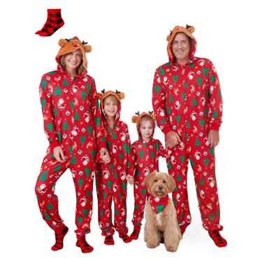 PatPat Family Christmas Pajamas for Women One Piece Red Reindeer Holiday Pjs Gift with Christmas Socks Womens Pajamas Sleepwear for Adult L