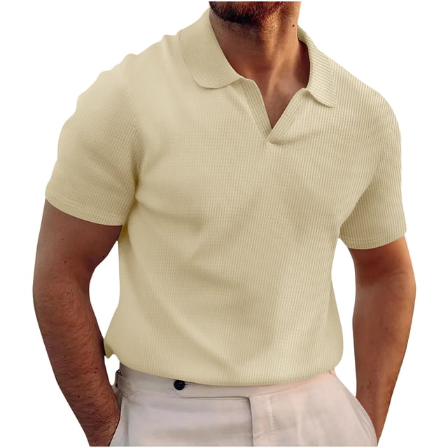 Shirts for Men Solid Color Turndown Collar Top Short Sleeve Neck Top/Shirt
