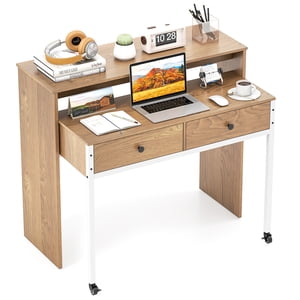 Gymax Bureau d'ordinateur extensible avec 2 Tiroirs de stockage & Surveillez la tablette