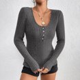 thumbnail image 4 of AherBiu Crop Tops for Women Ribbed Flare Long Sleeve Square Neck Slim Tight Basic Spring Shirt Blouse, 4 of 7
