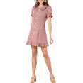 thumbnail image 2 of INSPIRE CHIC Women's Ruffle Peter Pan Collar Casual Button Up Checkered Dress, 2 of 6