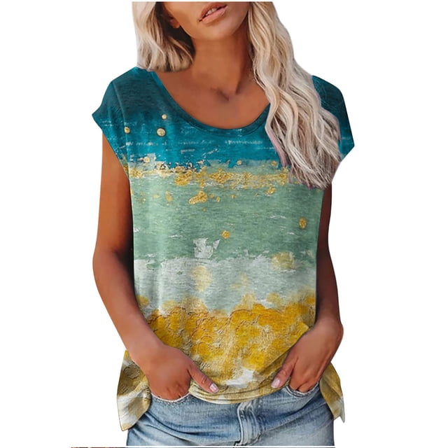 Blouses à Manches Courtes pour Femmes Femmes Décontracté Imprimé Manches Courtes Col Rond Chandail Blouse T-Shirt Hauts Femmes Hauts à Manches Courtes Femmes Blouse à Manches Courtes Hauts à Manches Courtes pour Femmes