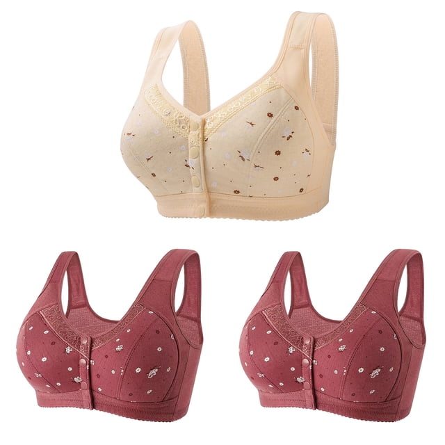 Bigersell Bras for Seniors 3pcs Wire-Free Bra Style R-37 Breathable Support Bras Pack R-37-khaki