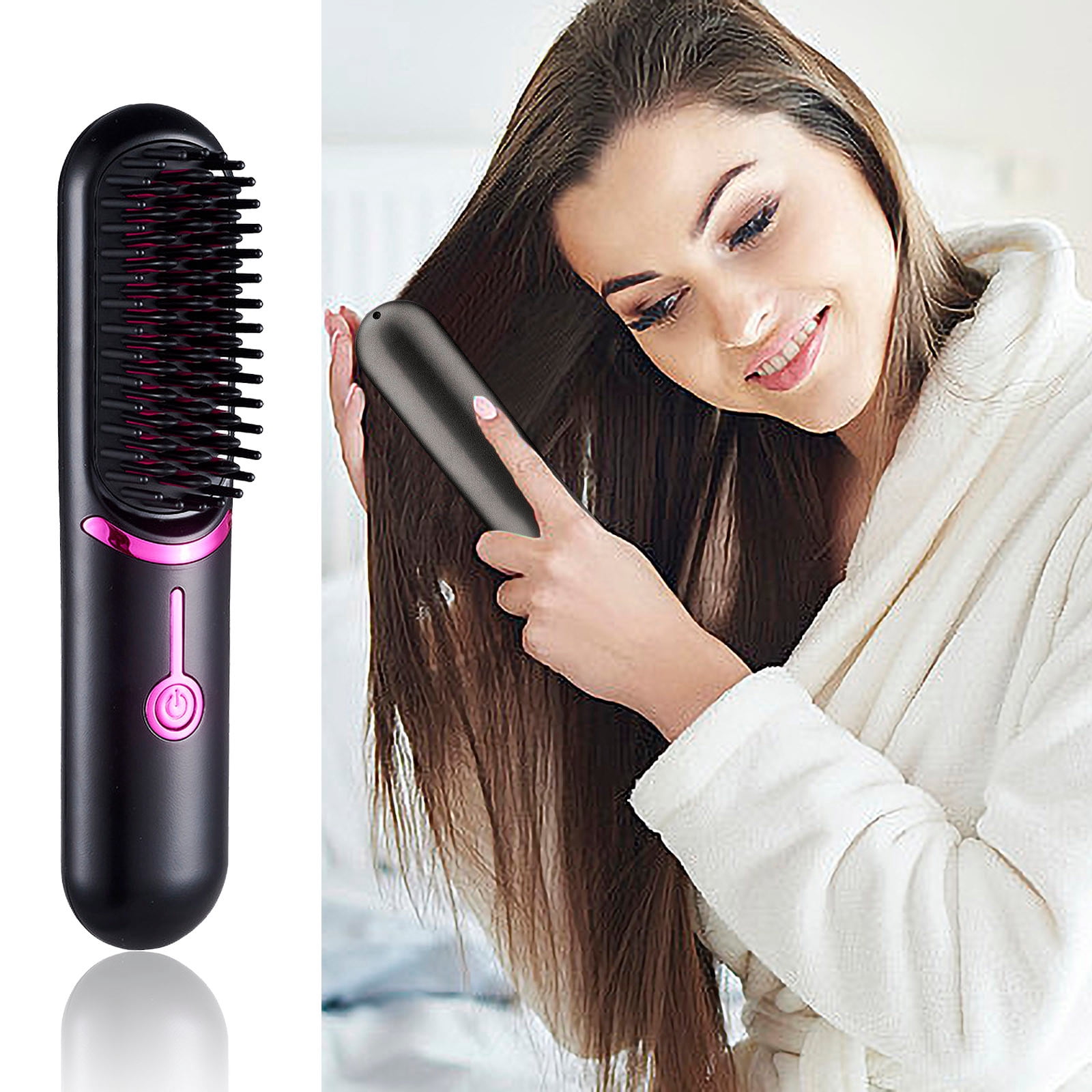 TopLLC Mini Hair Straightener Brush Portable Hair Straightener Comb With USB Charging For Women Negative Hair Straightener Brush Scald And Auto-off