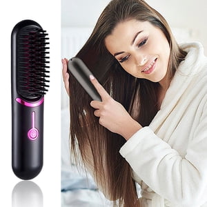 TopLLC Mini Pinceau de lisseur de cheveux Portable Combusteur de lisser les cheveux avec USB Charger pour les femmes Négatif brosse de redresseur de cheveux Écalé et auto-off