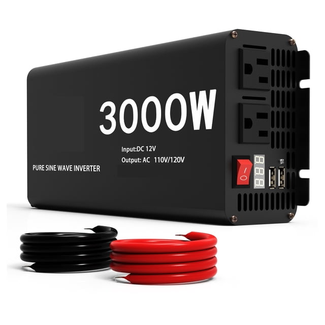 3000W Pure Sine Wave Power Inverter 12V to 110 V AC with Outlets USB Type-C ,Easy to Use