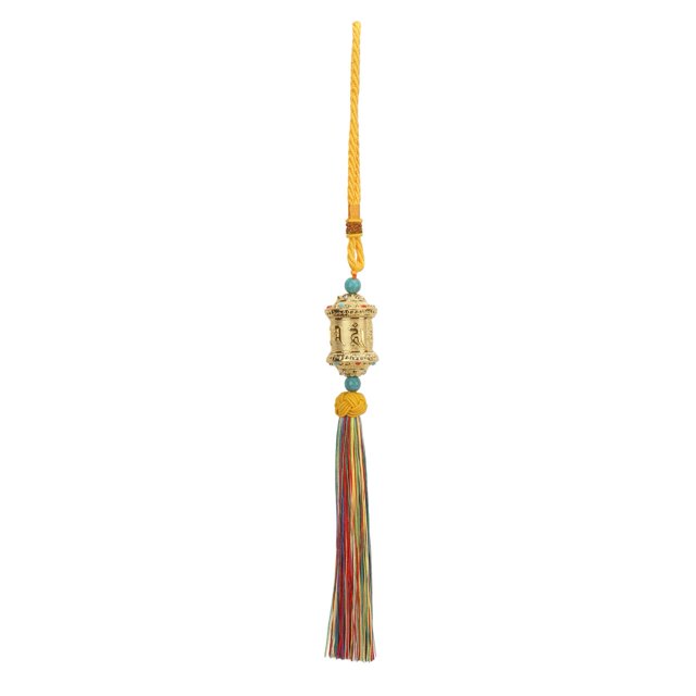 Pendentif Roue de Prière Voiture Impression Suspendue Fil Coloré Pompon Doré Rotatif Baril Bouddhiste Pendentif Sûr Auspicious