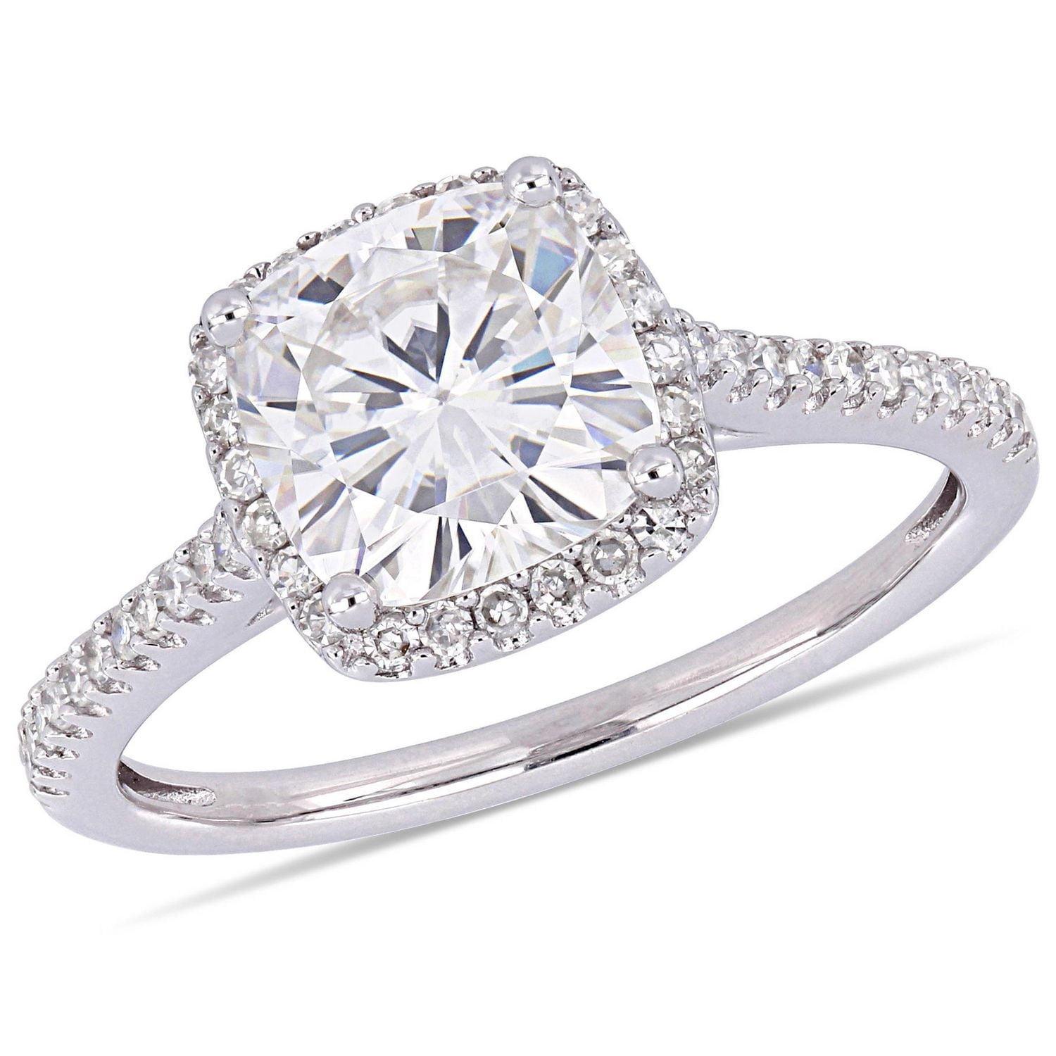 Bague de fiançailles de forme auréole Miabella avec moissanite 2 CT PBT et diamants 1/4 CT poids total en or blanc 14K