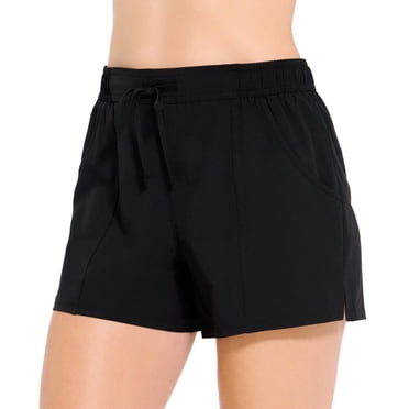 Krista Women's Black High-Waist Tactel Drawstring Swim Shorts Bottom