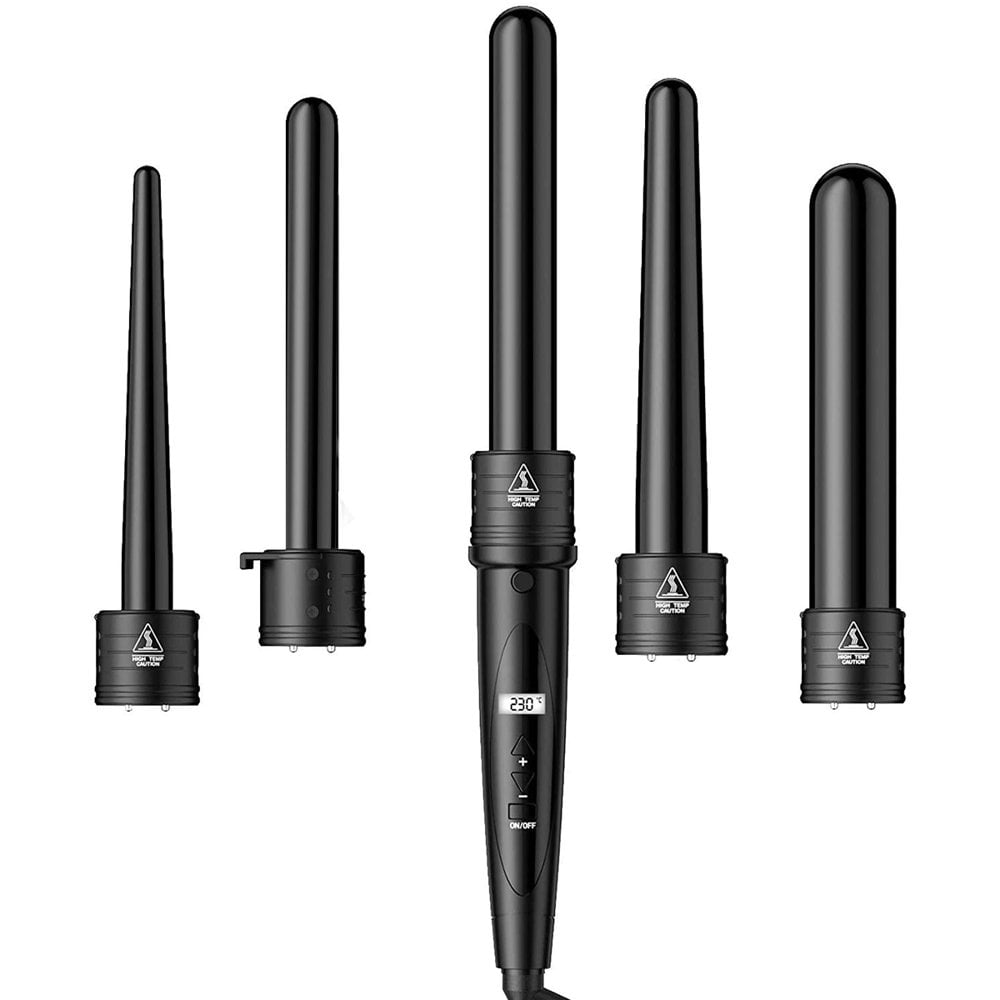 AMERTEER 5-in-1 Curling Iron Wand Set with 0.35-1.25inch Barrels Protective Glove 30s Fast Heating Curling Wands Support Temp Adjustment for All Curling Hairstyles