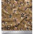 thumbnail image 1 of Soimoi Brown Silk Fabric Dragonfly,Floral & Texture Print Fabric by Yard 42 Inch Wide, 1 of 3
