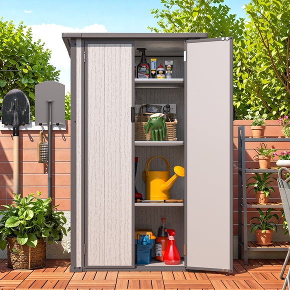 AECOJOY Remise de Rangement Extérieure Haute en Résine avec Tablettes Ajustables, Remises Toutes Saisons et Rangement Extérieur pour l'Extérieur - Gris Foncé