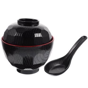 MasteelfCA 1 Set of Japanese Miso Soup Bowl with Spoon Japanese Style Rice Bowl Covered Miso Soup Bowl