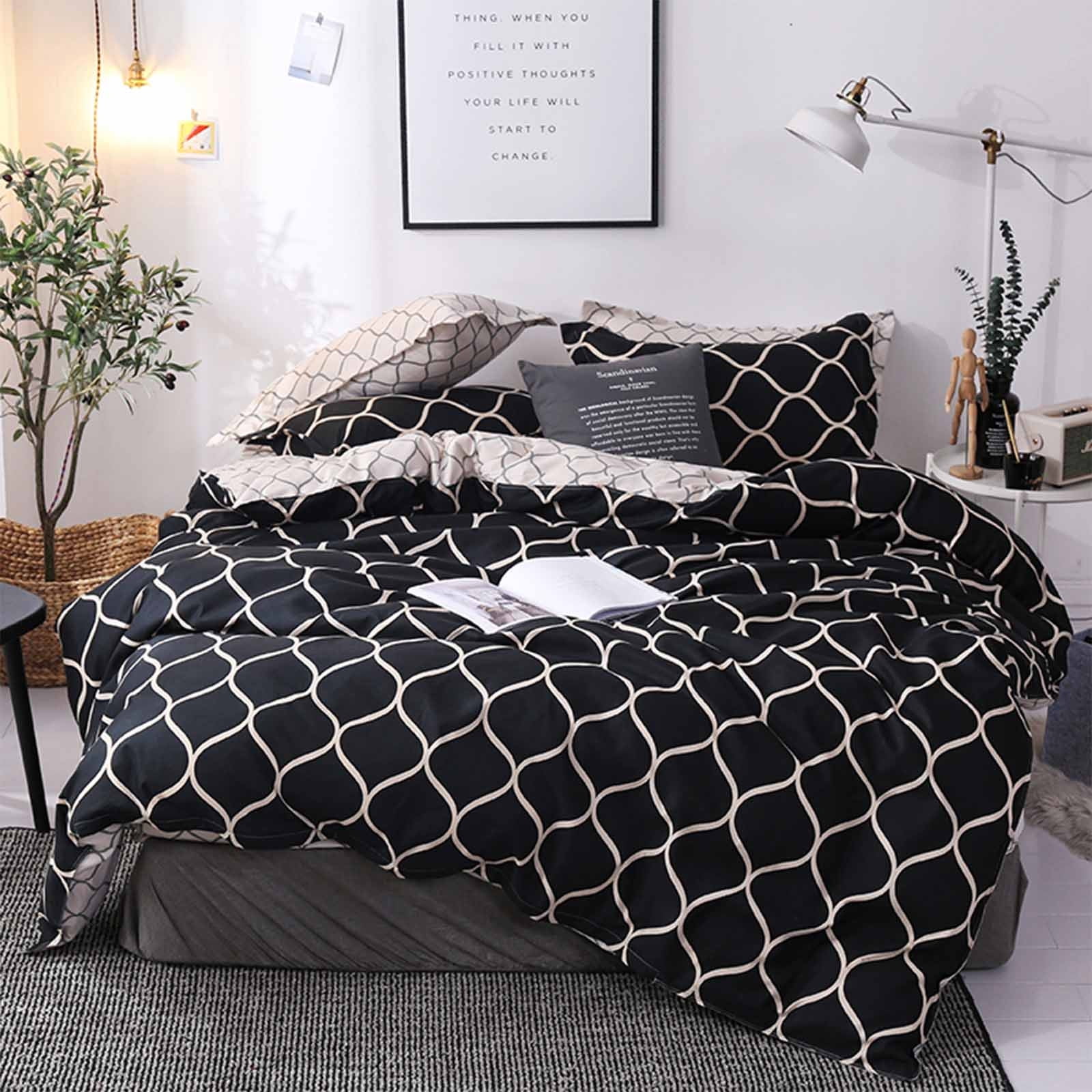 Queen Bedding Set 3 Piece Reversible Duvet Cover with Pillowcases, Soft Breathable Polyester Bed Set, Machine Washable Fade Resistant Comforter Cover for Adults and Teens