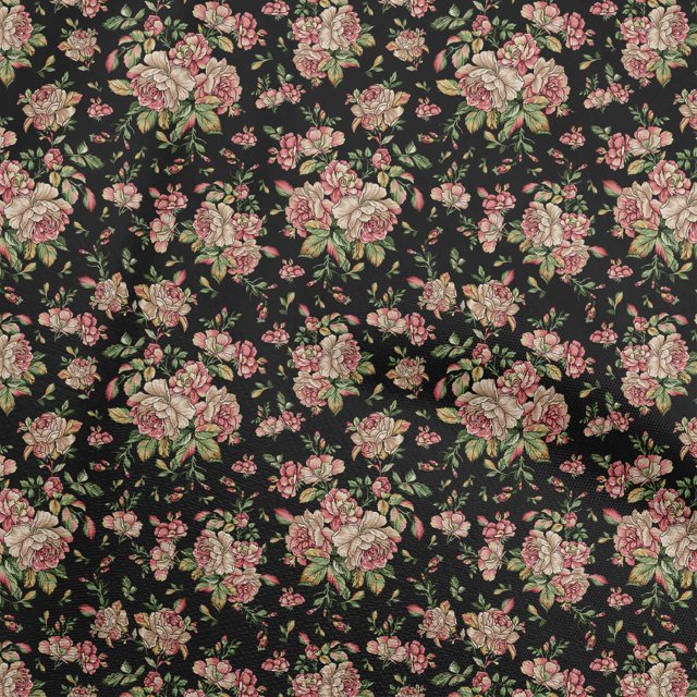 oneOone Cotton Poplin Black Fabric Florals Craft Projects Decor Fabric Printed By The Yard 56 Inch Wide