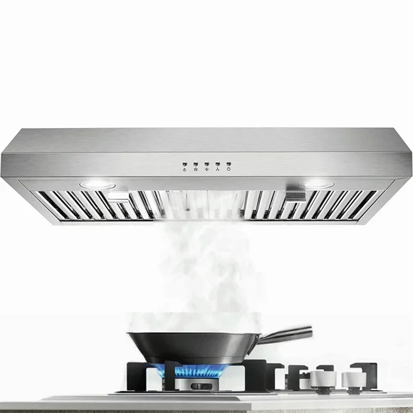 Under Cabinet Range Hood 30 Inch with 3 Ways Venting,Stainless Steel Kitchen Hood with Baffle Filters,500 CFM Ductless Range Hood,Vent Hood with 3-speed Exhaust Fan,Button Control
