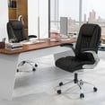 thumbnail image 2 of Costway Chaise de Bureau en Cuir PU, Hauteur Réglable, Chaise de Direction avec Appuie-Tête Réglable, Noir, 2 of 9