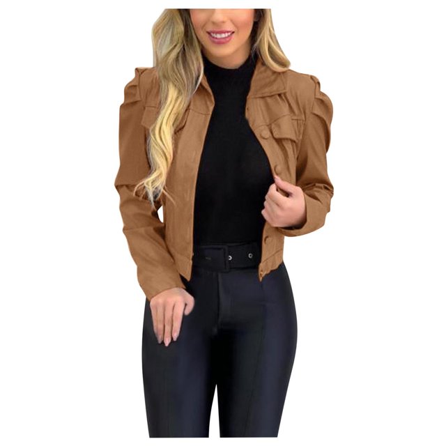 Women Ladies Lapel Motor Jacket Coat Zip Biker Short Punk Cropped Tops