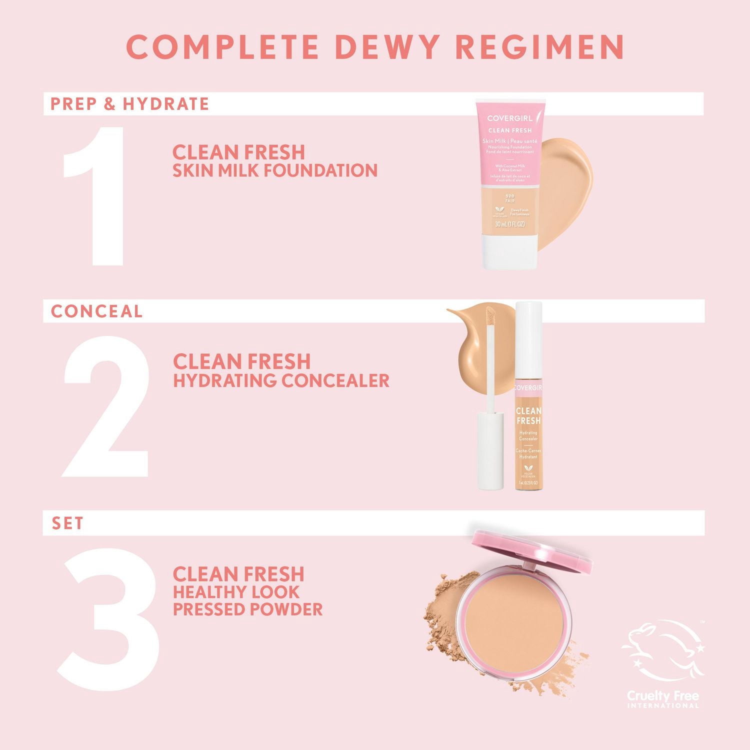 COVERGIRL - Fond de teint couvergance légère Clean Fresh, formulé sans parabènes, sulfates, huile minérale et talc. Enrichi en niacinamide, lait de coco et aloès, 100 % végétalien et sans cruauté enve