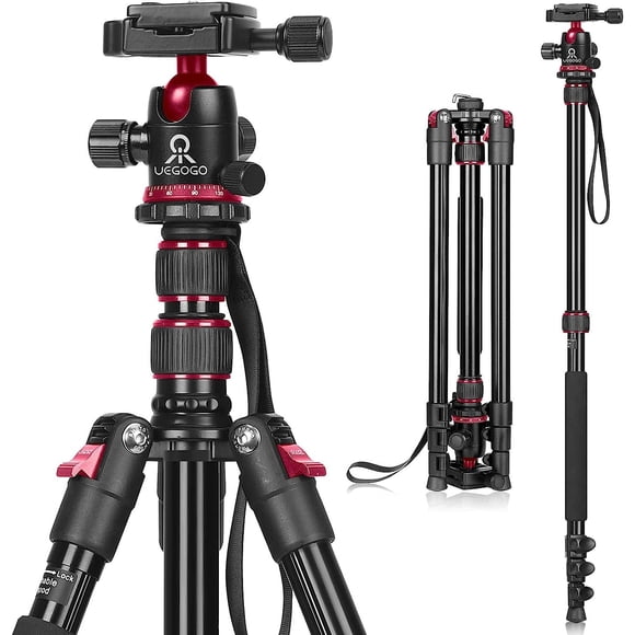 Tignapoo C11 Professional 2-in-1 Tripod/Monopod for DSLR & Mirrorless Cameras, 196cm Adjustable Height, 360° Ball Head, Lightweight Aluminum Alloy, Black/Red, Includes Carry Bag & Accessories