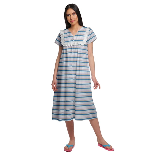 Moomaya Chemise de Nuit d'Allaitement à Col en V pour Femmes, Imprimée, à Manches Courtes