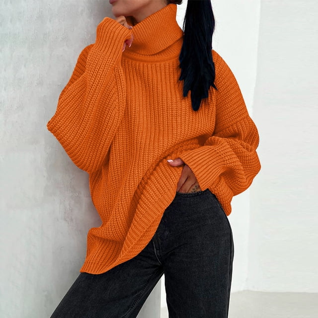 Wolfast Chandails à Col Montant pour Femmes Chandail Mode Couleur Col Haut Pull Tricoté Grand Col Rond Tricoté