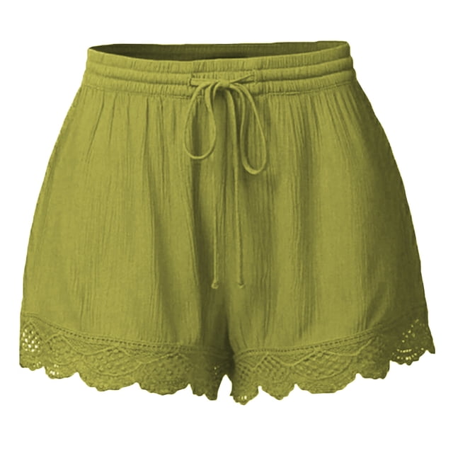 Timegard Plus Size Shorts for Women Ruffle Bottom Elastic Waisted Drawstring Lounge Shorts with Pockets