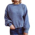 thumbnail image 1 of Timegard Chandails à Manches Longues pour Femmes Automne Hiver Décontractés Confortables Col Ras du Cou Manches Longues Bouffantes Hauts de Couleur Unie, 1 of 8