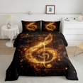 thumbnail image 2 of Musical Note Comforter Set Queen Size,Fashion Music Theme Starry Glitter Bedding Set 3 Pcs for Teens Adults,Romantic Neon Golden Sequins Print (Not Real) Down Comforter,2 Pillowcases, 2 of 6
