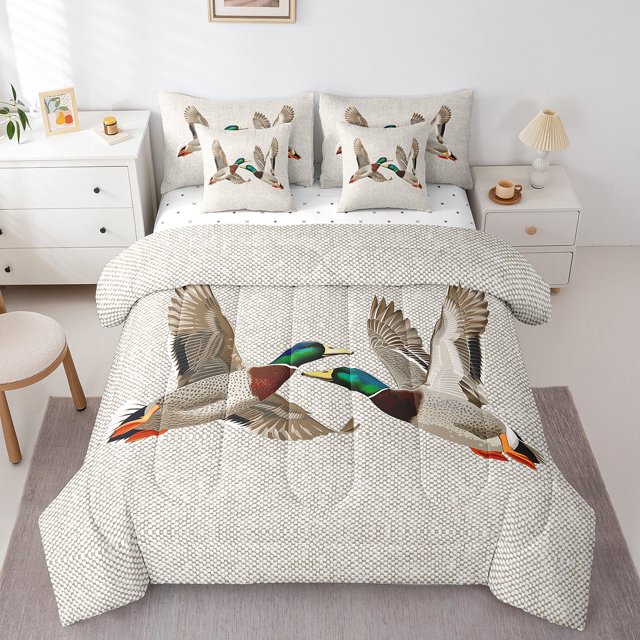 YST Ensemble de Douillette 7 Pcs à Motif d'Animaux Sauvages, Lit Simple, Thème Chasse au Canard Colvert