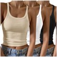 thumbnail image 1 of Timegard Camisoles 3 Pcs pour Femmes Col Rond Côtelé Sans Manches Ajusté Court Haut Décontracté Sortie Camis, 1 of 6