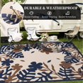 thumbnail image 3 of Outdoor Rug 6x9 ft Outdoor Carpet Camping Mat-Modern Floral & Leaf Rugs Reversible Mat Plastic Straw Rugs for Patio Camping RV Porch Balcony Backyard Picnic Deck Beach Beige&Dark Blue, 3 of 7