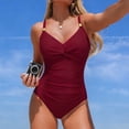 thumbnail image 4 of Jovati One-Piece Swimsuit for Women, V-Neck Padded Tankini with Adjustable Straps, Ruched Tummy Control, Nylon Spandex Blend, Solid Color, Beach Pool Wear, 4 of 7