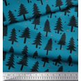 thumbnail image 3 of Soimoi Blue Modal Satin Fabric Snow & Cedar Tree Printed Fabric 1 Yard 42 Inch Wide, 3 of 5