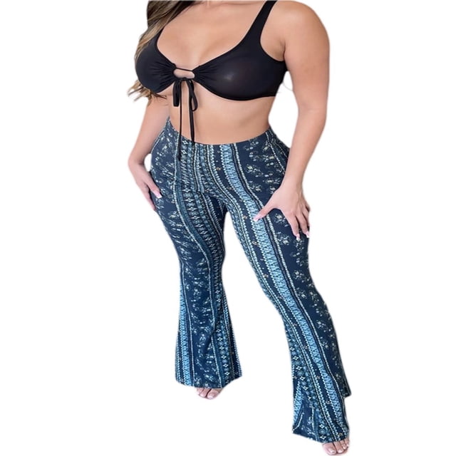 Pantalon Taille Haute Femme Amincissant Décontracté Fête Rue Printemps Droit Rétro Imprimé Floral