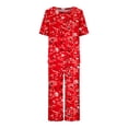 thumbnail image 3 of Womens Pajamas Set Shorts Womens Printing Round Neck Short Sleeve Sleepshirt and Pants Sets Loungewear Pajamas with Pockets Womens Short Sleeve Tops Womens Pajamas Set Summer, 3 of 8