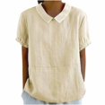 thumbnail image 1 of Timegard Hauts en Coton et Lin pour Femmes, Col à Revers, Blouse Ample Unie, Manches Courtes Décontractées, Été, 1 of 6