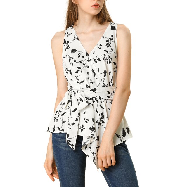 INSPIRE CHIC Hauts d'Été pour Femmes Sans Manches à Encolure en V Portefeuille à Taille Nouée