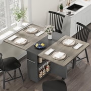 Yiwa Folding Dining Table, Kitchen Dining Drop Leaf Dining with 6 Wheels and 2-Layer Storage Shelf, Space Saving Dining Table for Small Spaces