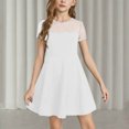 thumbnail image 2 of Girls Dress Solid Color Mesh Stitching Cute Summer Short Everyday Dress, 2 of 4