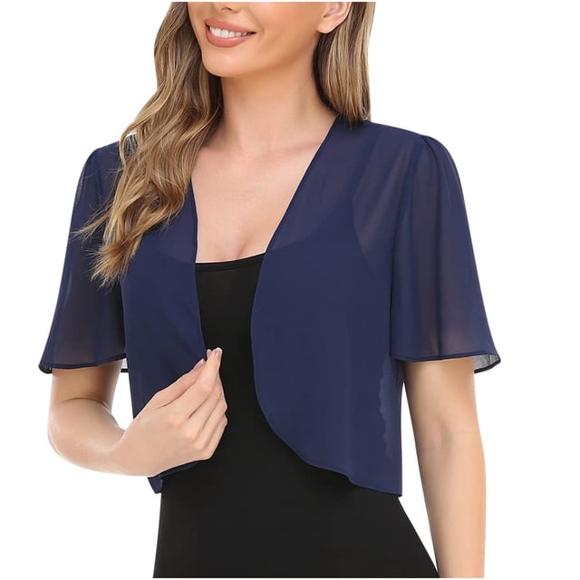 Cardigans pour Femmes Femmes en Mousseline Douce à devant Ouvert Transparents à Manches Courtes Cardigans pour Robe de Soirée en Liquidation