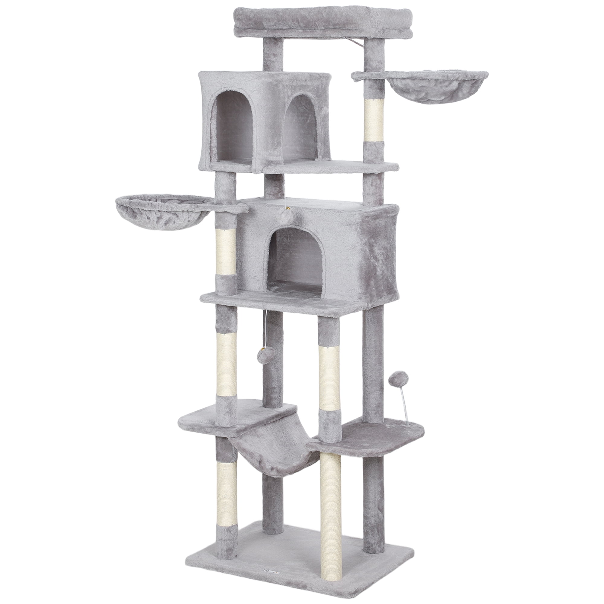 CoSoTower 69" Cat Tree, Multi-Level Cat Tower with 2 Condos, Plush Perch and Sisal Scratching Posts, Light Grey