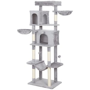 CoSoTower 69" Cat Tree, Multi-Level Cat Tower with 2 Condos, Plush Perch and Sisal Scratching Posts, Light Grey