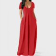 thumbnail image 4 of Meterk Women's Plus Size Solid Color Deep V Short-Sleeved Long Skirt, Light Green, 3XL, 4 of 5